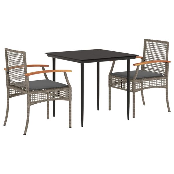 vidaXL Set da Pranzo da Giardino 3 pz con Cuscini in Polyrattan Grigio