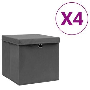 vidaXL Contenitori con Coperchi 4 pz 28x28x28 cm Grigio