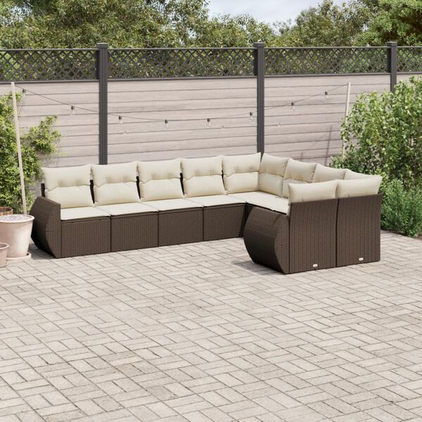 vidaXL Set Divani da Giardino 9pz con Cuscini Marrone in Polyrattan
