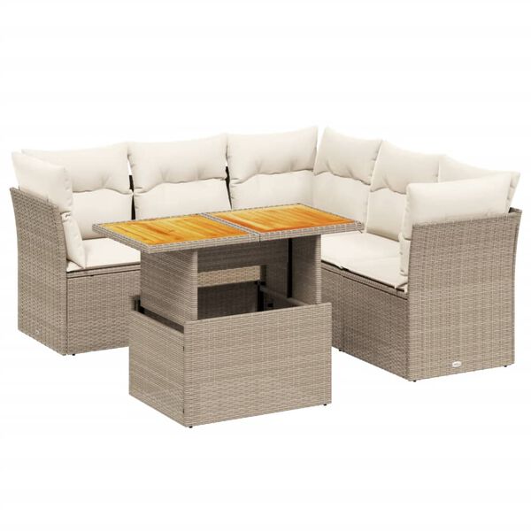 vidaXL Set Divano da Giardino 5 pz con Cuscini Beige in Polyrattan
