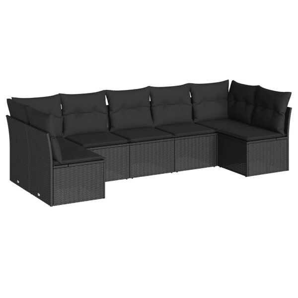 vidaXL Set Divani da Giardino con Cuscini 7pz Nero Polyrattan