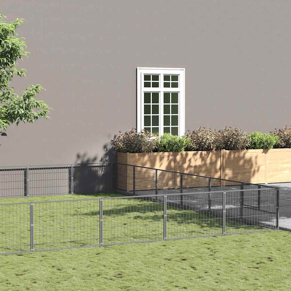 vidaXL Gabbia per Cani Argento 60 m&sup2; in Acciaio