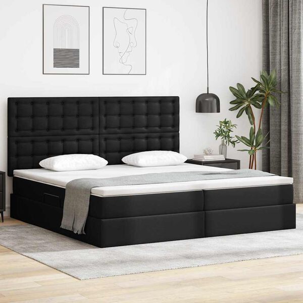 vidaXL Letto con contenitore e LED Nero 200 x 200 cm Pelle Sintetica