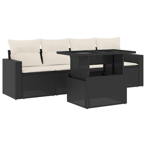 vidaXL Set Divani da Giardino 5 pz con Cuscini in Polyrattan Nero