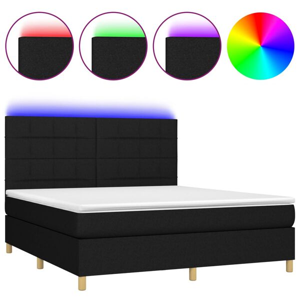 vidaXL Letto a Molle con Materasso e LED Nero 180x200cm in Tessuto