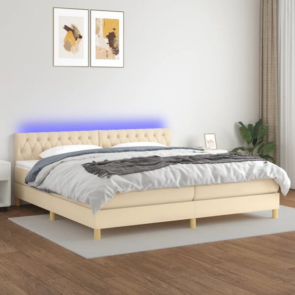 vidaXL Letto a Molle Materasso e LED bianco 200x200cm in Tessuto