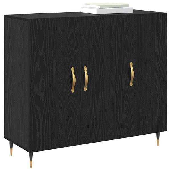 vidaXL Credenza Rovere Nero 90 x 34 x 80 cm Legno multistrato