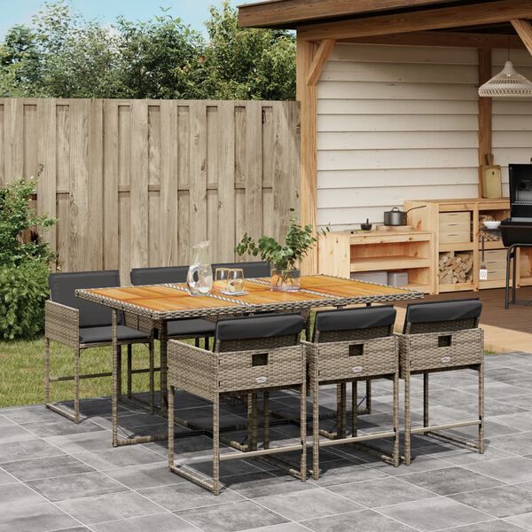 vidaXL Set da Pranzo da Giardino 7 pz con Cuscini in Polyrattan Grigio