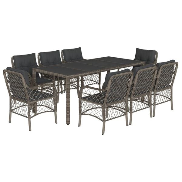 vidaXL Set da Pranzo da Giardino 9 pz con Cuscini in Polyrattan Grigio