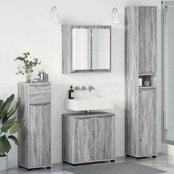 vidaXL Set di mobili per il bagno con cassetto 4 pcs Grigio Sonoma