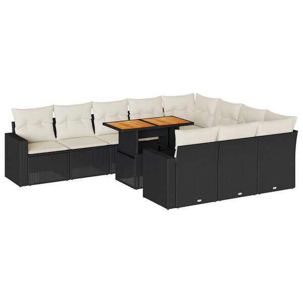 vidaXL Set Divani da Giardino 11 pz con Cuscini in Polyrattan Nero