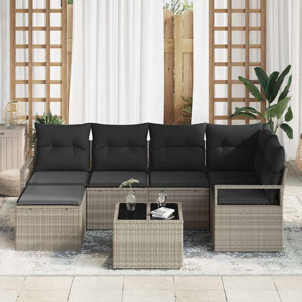 vidaXL Set di divani con cuscino 7 pcs Grigio chiaro polyrattan