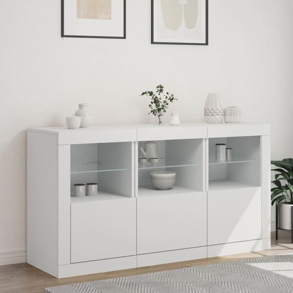 vidaXL Credenza con Luci LED Bianca 123x37x67 cm