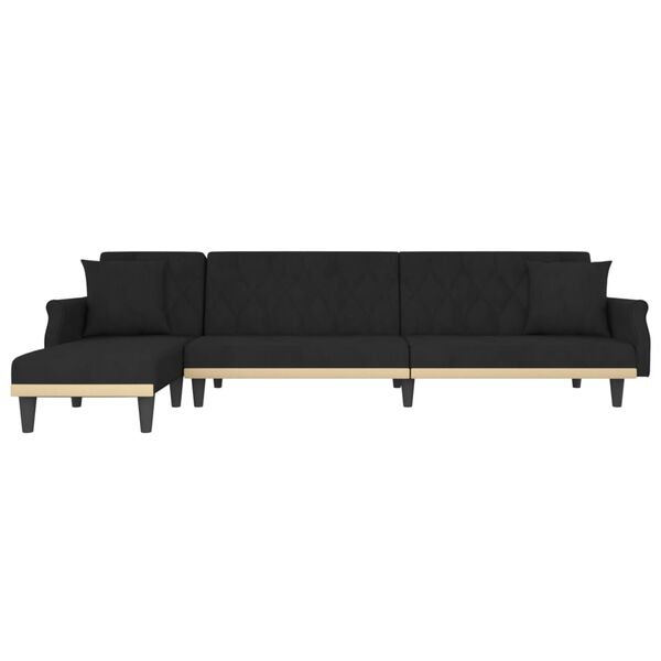 vidaXL Divano Letto a L Nero 271x140x70 cm in Velluto