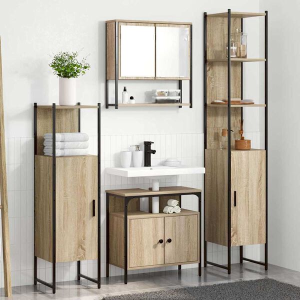 vidaXL Set di mobili per il bagno con lo scaffale 4 pcs Rovere Sonoma