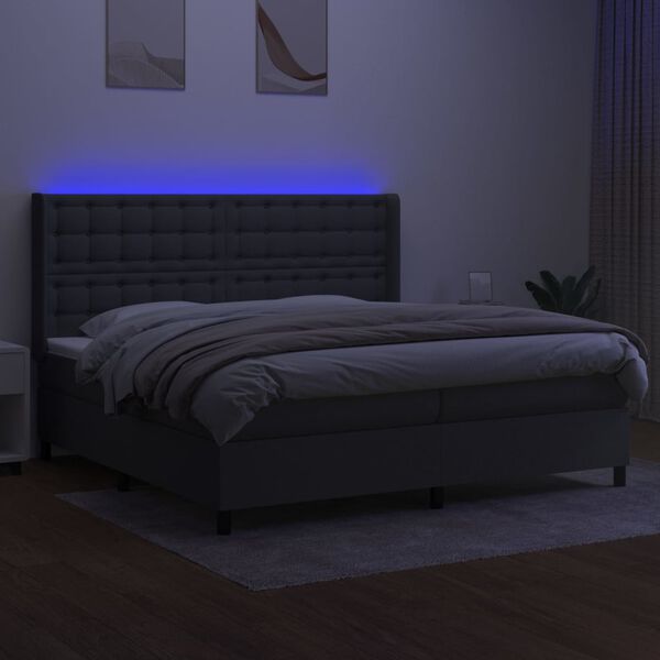 vidaXL Letto a Molle Materasso e LED Grigio Scuro 200x200cm in Tessuto