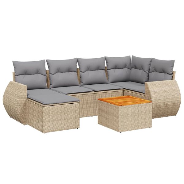 vidaXL Set Divani da Giardino 7 pz con Cuscini Beige in Polyrattan