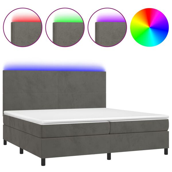 vidaXL Letto a Molle con Materasso e LED Grigio Scuro 200x200 cm