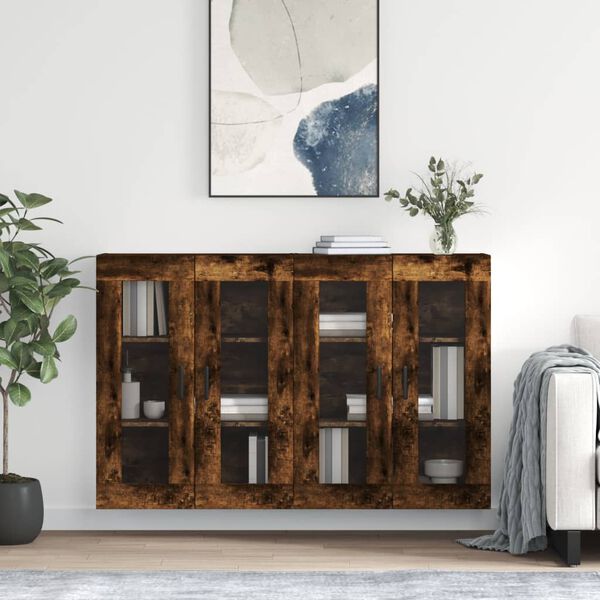 vidaXL Armadietti a Parete 2 pz Rovere Fumo in Legno Multistrato
