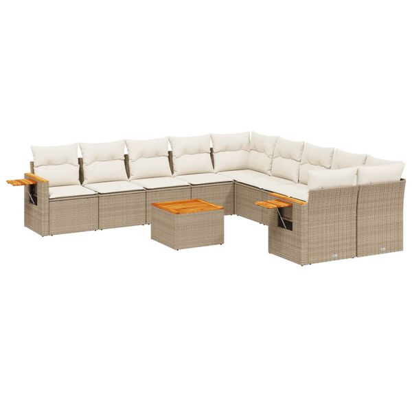 vidaXL Set Divani da Giardino 11 pz con Cuscini Beige in Polyrattan