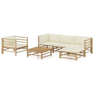 vidaXL Set Salotto da Giardino 6pz con Cuscini Bianco Crema in Bamb&ugrave;
