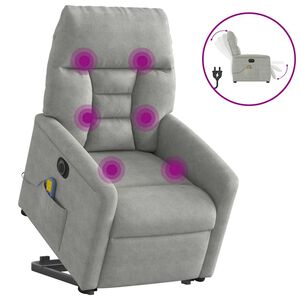 vidaXL Poltrona a Rialzo Reclinabile Massaggi Grigio Chiaro Microfibra