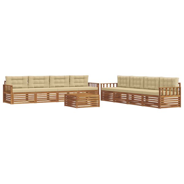 vidaXL Set di divani da esterno con cuscino 9 pcs Naturale e Beige