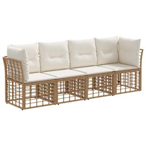 vidaXL Set di divani da esterno con cuscino 4 pcs Naturale Poliestere