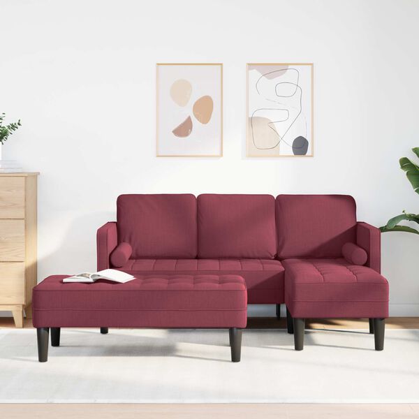 vidaXL Set di divani con cuscino 2 pcs Rosso Vino Poliestere