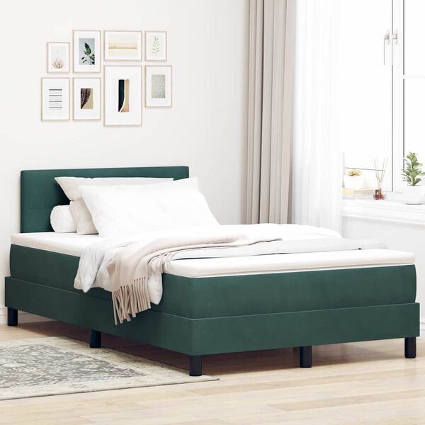 vidaXL Letto a Sorgente LED con led Verde Scuro 120 x 190 cm Velluto