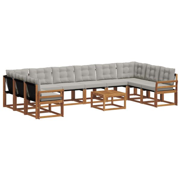 vidaXL Set di divani da esterno 11 pcs Grigio Naturale e Chiaro
