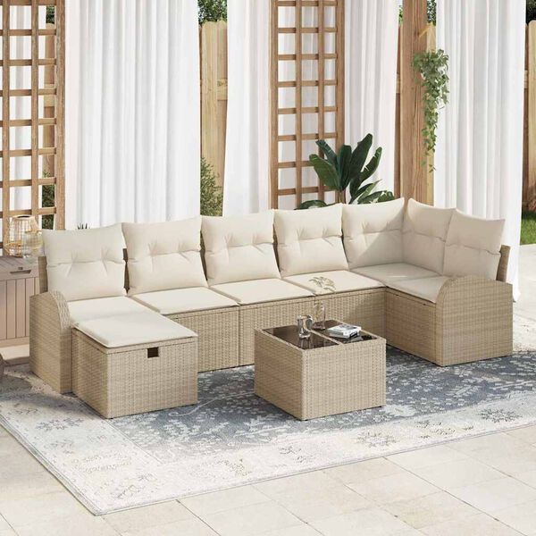 vidaXL Set Divano da Giardino con cuscino 8 pcs Beige Poly Rattan