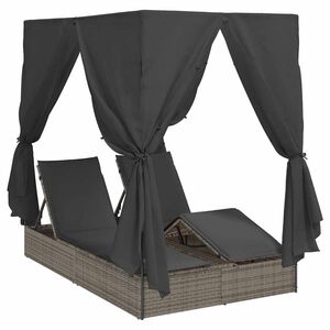 vidaXL Lettino da sole doppio Grigio 205 x 129 x 200 cm polyrattan