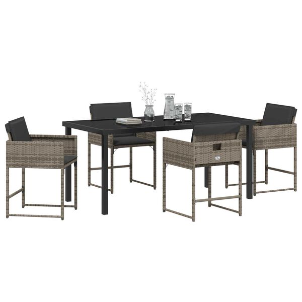 vidaXL Set da Pranzo per Giardino con cuscino 5 pcs Grigio polyrattan