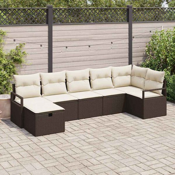vidaXL Set Divano da Giardino con cuscino 7 pcs Marrone Poly Rattan