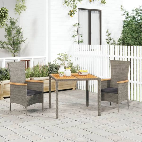 vidaXL Set da Pranzo da Giardino 3 pz con Cuscini in Polyrattan Grigio