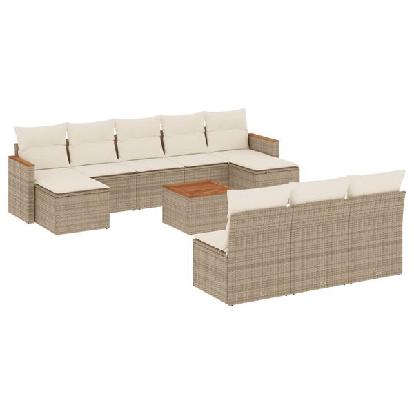 vidaXL Set Divani da Giardino 11 pz con Cuscini Beige in Polyrattan