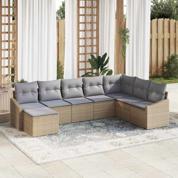 vidaXL Set di divani con cuscino 8 pcs Beige polyrattan