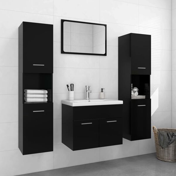 vidaXL Set Mobili da Bagno Nero in Truciolato