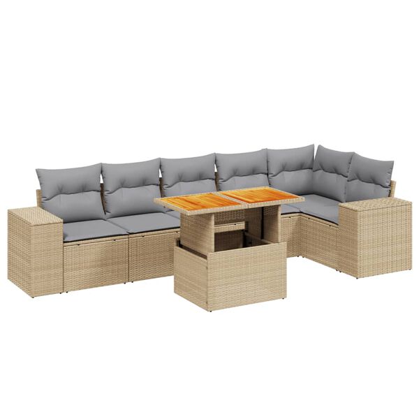 vidaXL Set Divani da Giardino 7 pz con Cuscini Beige in Polyrattan