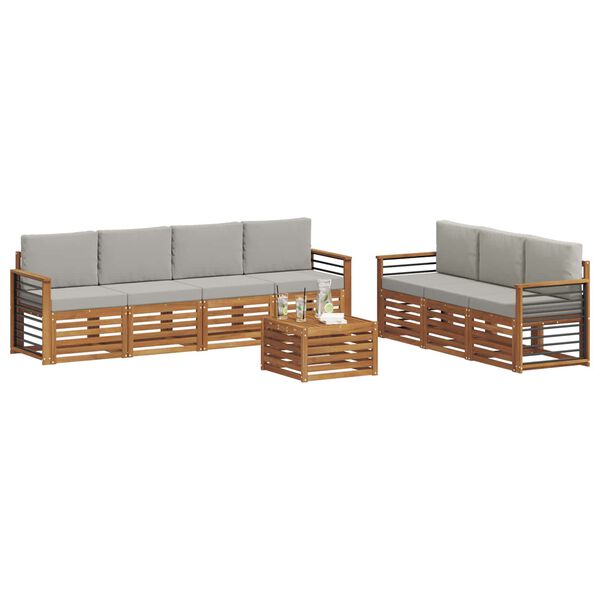 vidaXL Set divani con cuscino 8 pcs Grigio Naturale e Chiaro
