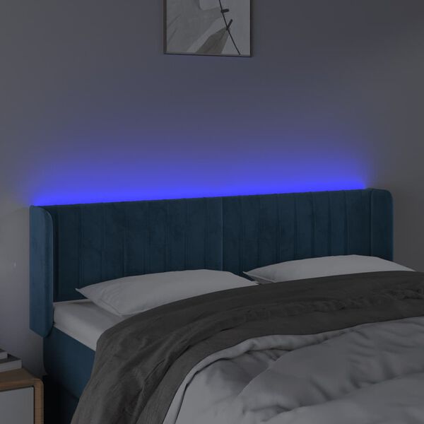 vidaXL Testiera a LED Blu Scuro 147x16x78/88 cm in Velluto