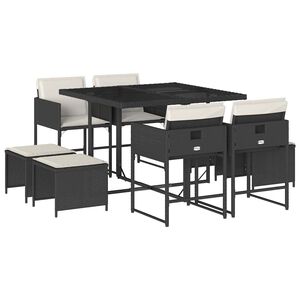 vidaXL Set da Pranzo da Giardino 9 pz con Cuscini Nero in Polyrattan