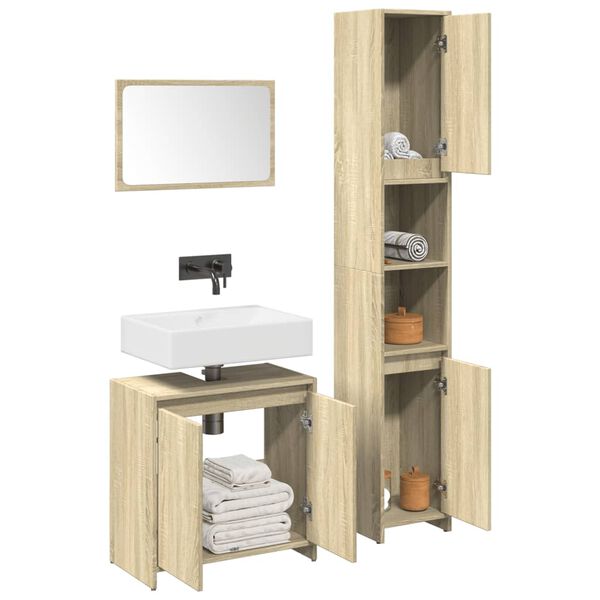 vidaXL Set Mobili da Bagno 3 pz Rovere Sonoma in Legno Multistrato