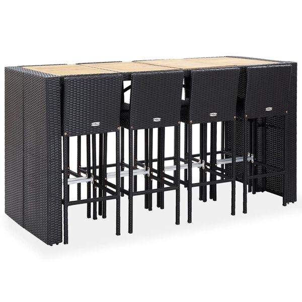 vidaXL Set da Bar da Giardino 9 pz Polyrattan e Legno di Acacia Nero