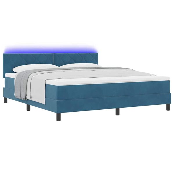 vidaXL Letto a Sorgente LED con led Blu Scuro 180 x 200 cm Velluto