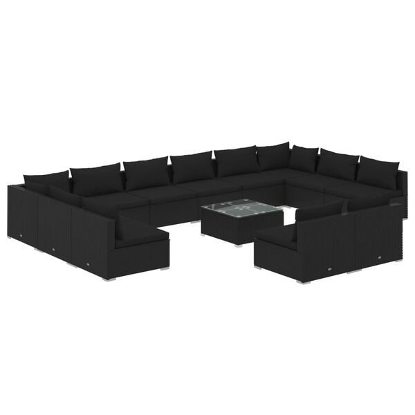 vidaXL Set Divani da Giardino 13 pz con Cuscini in Polyrattan Nero