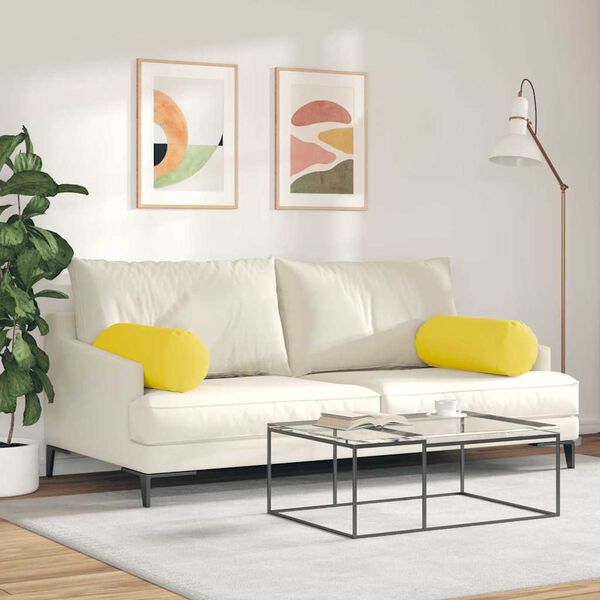 vidaXL Cuscini a rullo 2 pcs Giallo Chiaro Ø 25 x 70 cm Tessuto