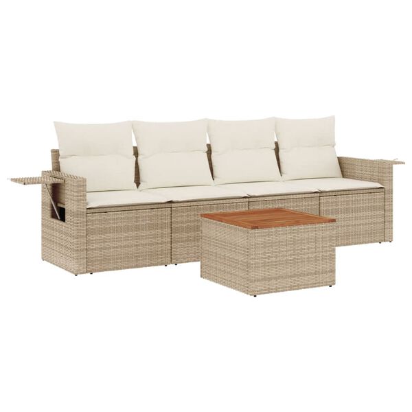 vidaXL Set Divano da Giardino 5 pz con Cuscini Beige in Polyrattan