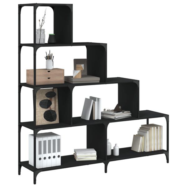 vidaXL Libreria a 4 Gradini Nera 139x33,5x149 cm in Legno Multistrato